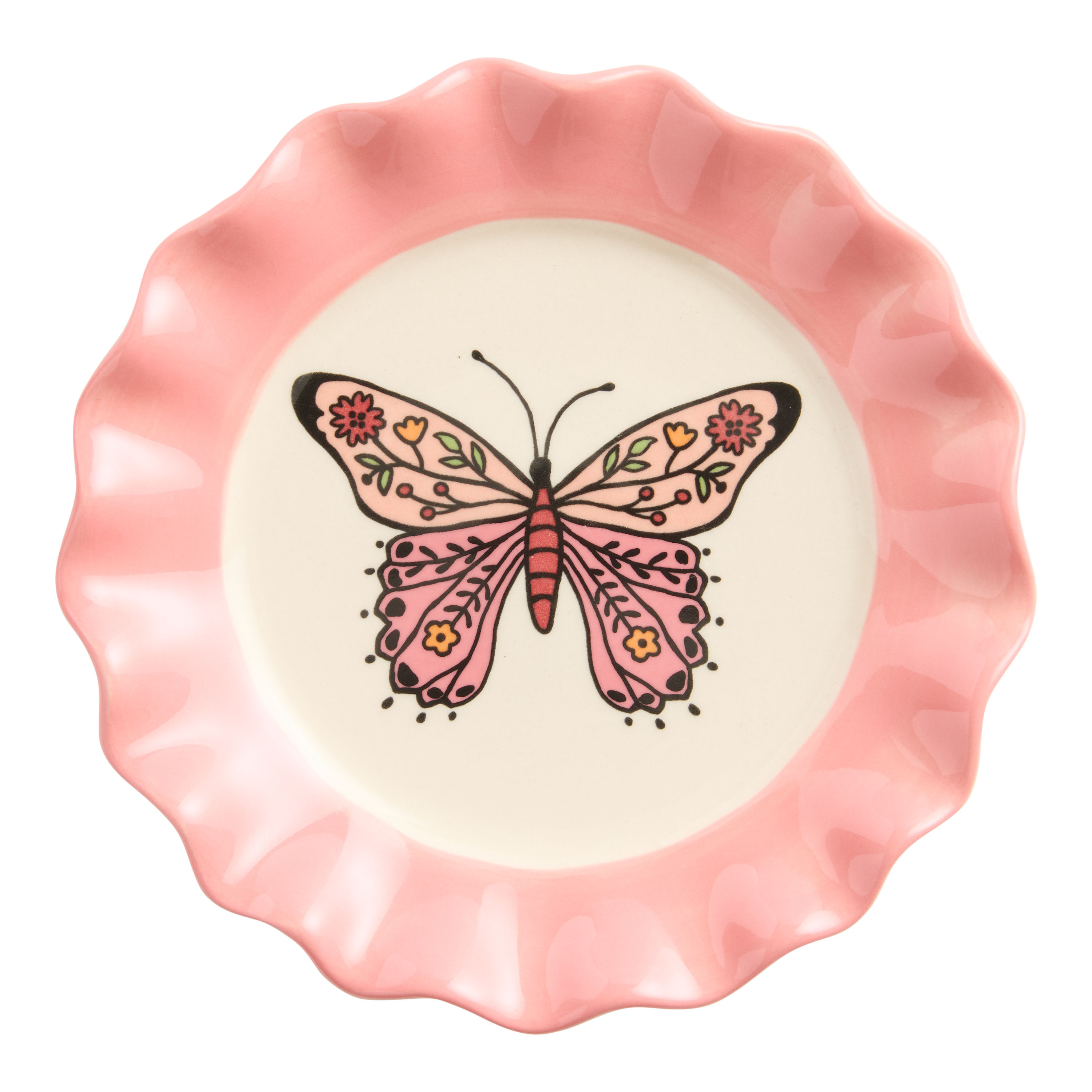 Spring Insect Ruffled Rim Hand Painted Appetizer Plate | World Market