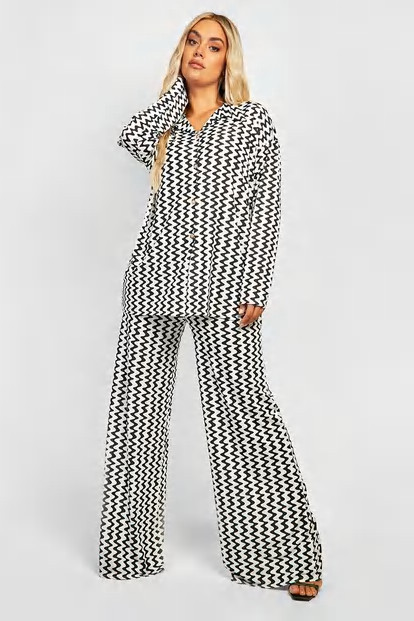 Plus Slinky Wave Pants Two-Piece | Boohoo.com (US & CA)