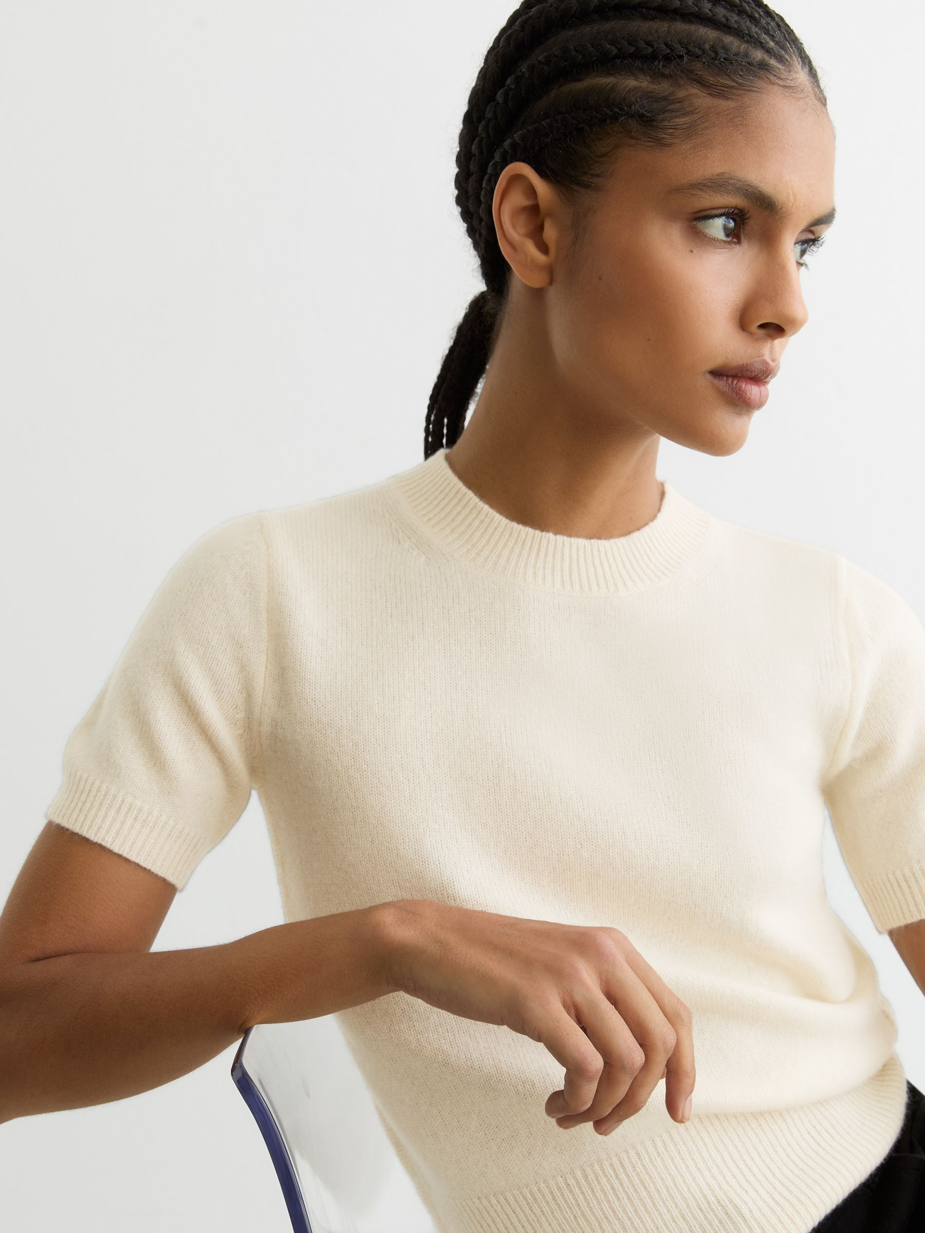 Reiss 100% Cashmere Crew Neck T-Shirt in Ivory - REISS | Reiss UK