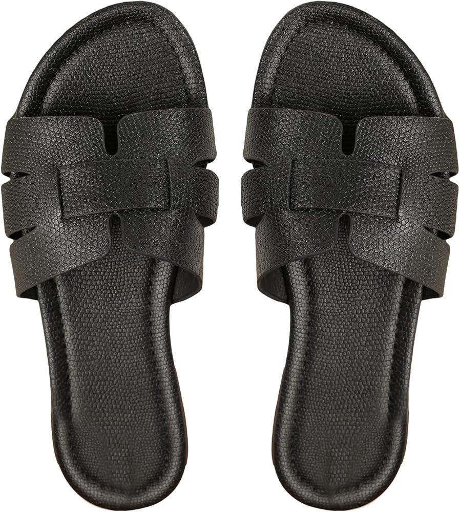 GORGLITTER Women's Crocodile Embossed Flat Sandals Cross Strappy Open Toe Slide Sandals | Amazon (US)