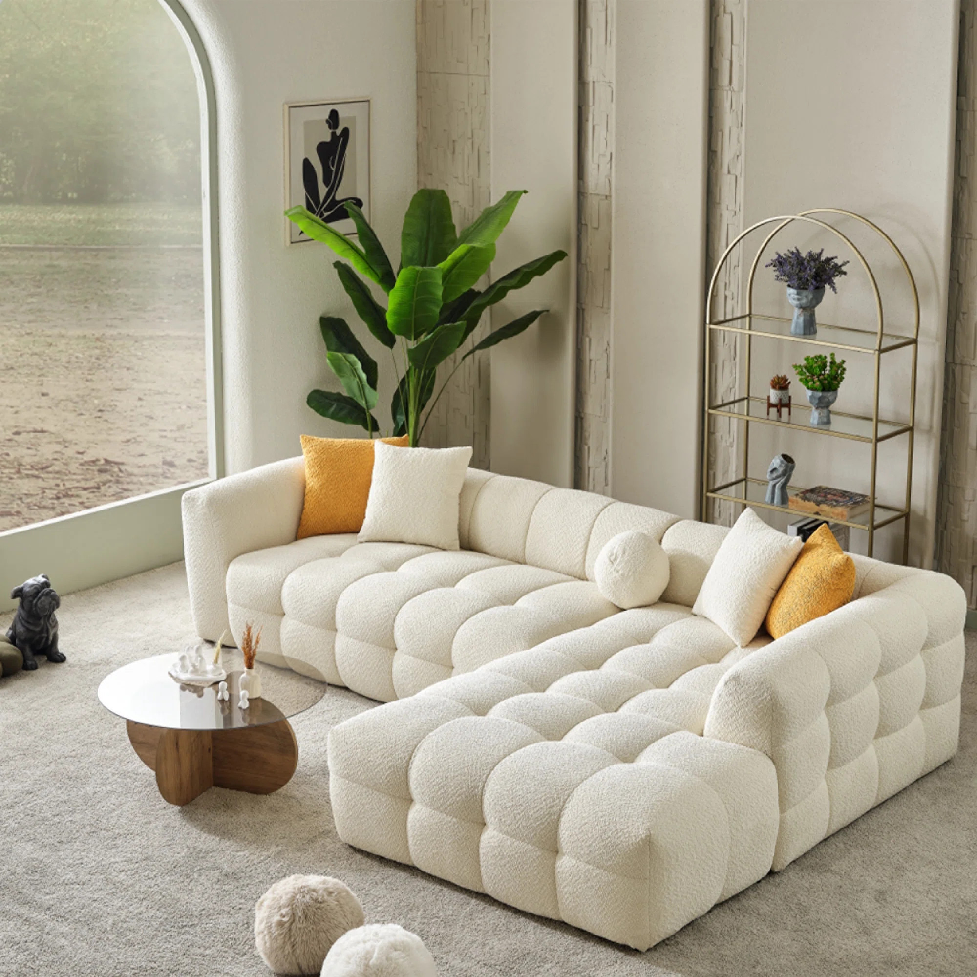 Modern Bouclé Sectional Sofa – Plush Curved Design With Deep Seats, Modular Layout & Teddy Uph... | Wayfair North America