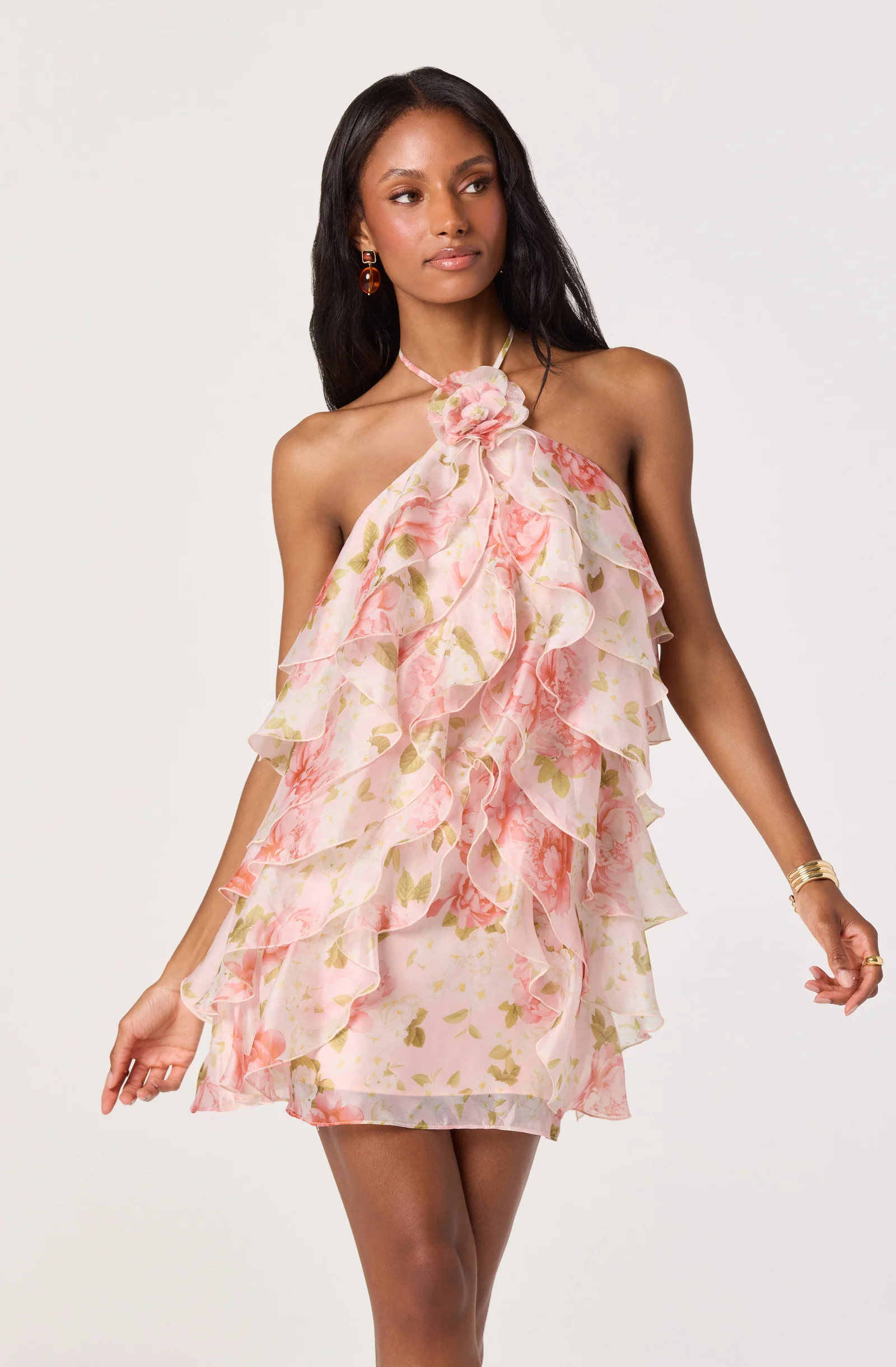 Ofra Ruffle Mini Dress - Blush floral / XS | ASTR The Label (US)