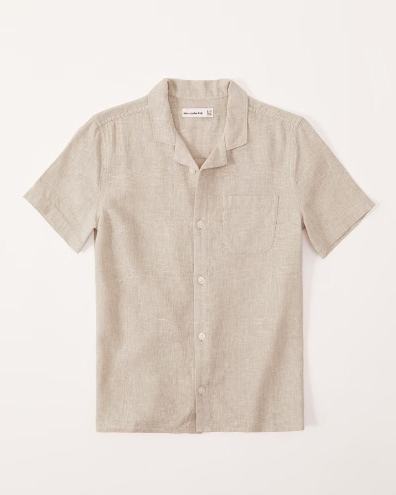 short-sleeve linen-blend button-up shirt | Abercrombie & Fitch (US)