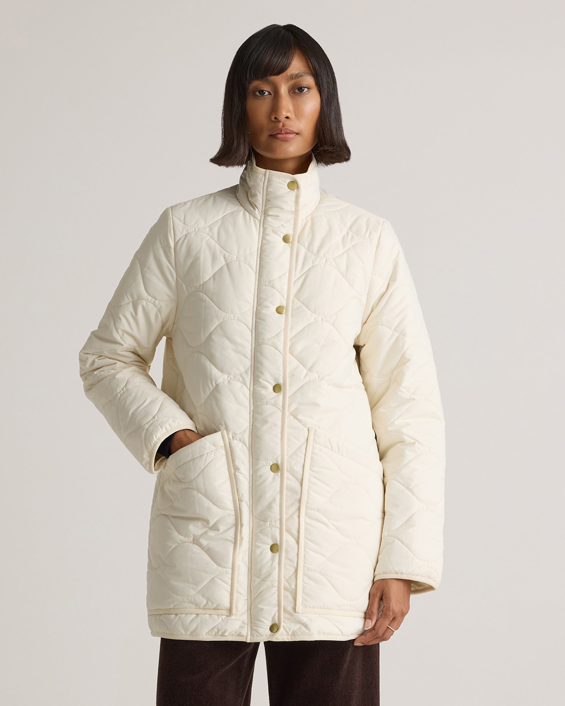 Quince | Women's Featherless Quilted Long Puffer Jacket in Silken White, Size Small, Nylon | Quince