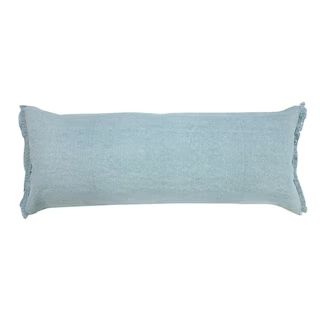 LR Home Neera Corydalis Light Blue Solid Fringe Soft Polyfill 14 in. x 36 in. Lumbar Throw Pillow... | The Home Depot