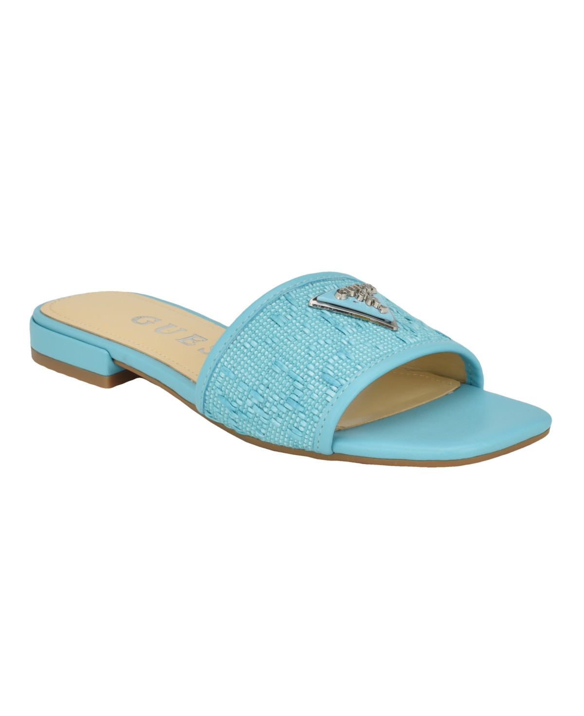 Guess Women's Tamsea One Band Square Toe Slide Flat Sandals - Light Blue | Macy's