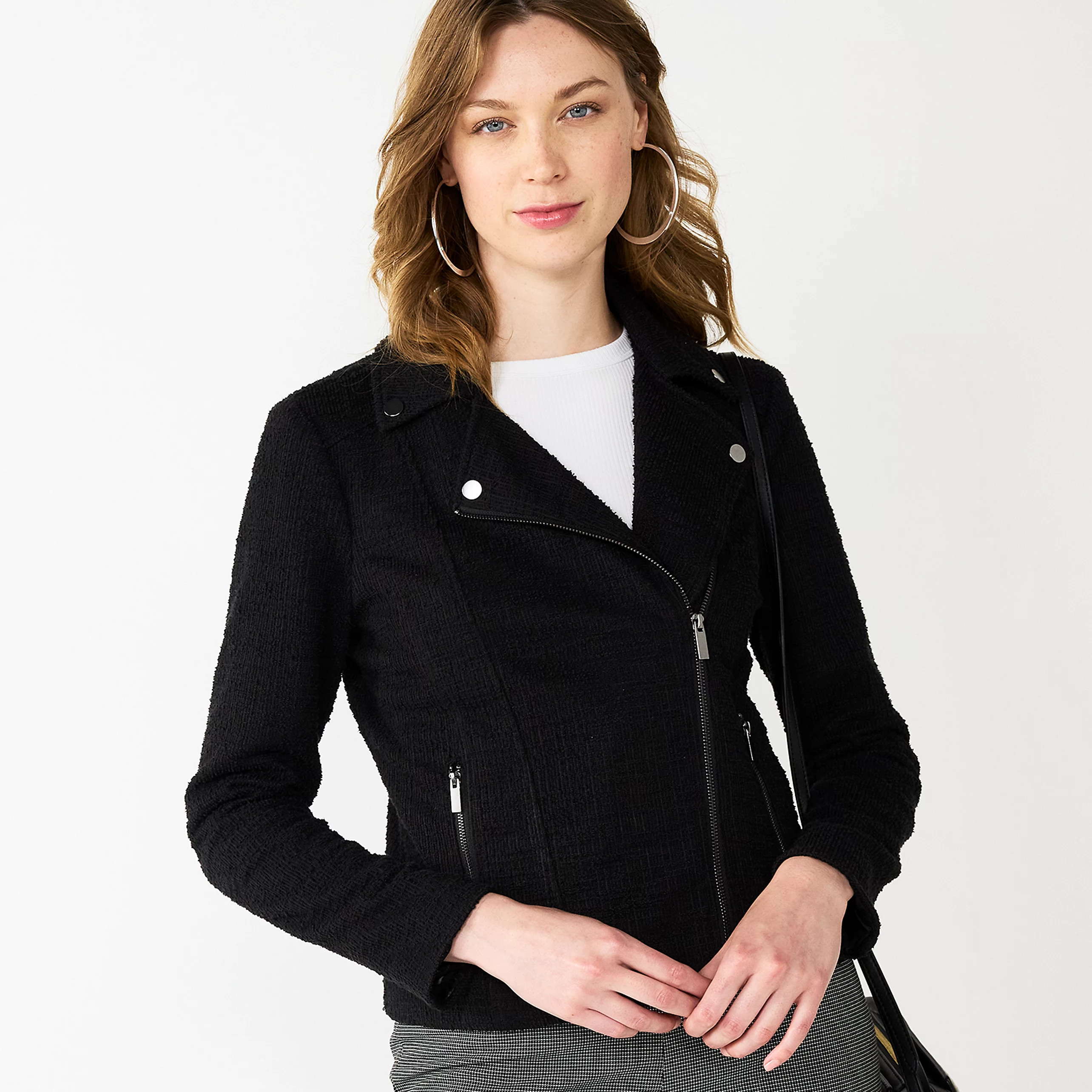 Women's Nine West Textured Knit Moto Jacket | Kohl's