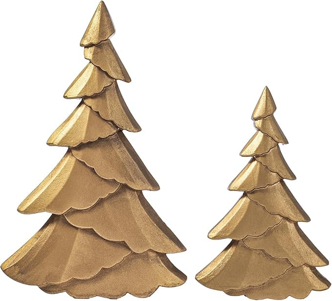 RM ROOMERS Christmas Tree Figurines Wooden, Set of 2 Gold Christmas Tree Vintage Tabletop Xmas St... | Amazon (US)