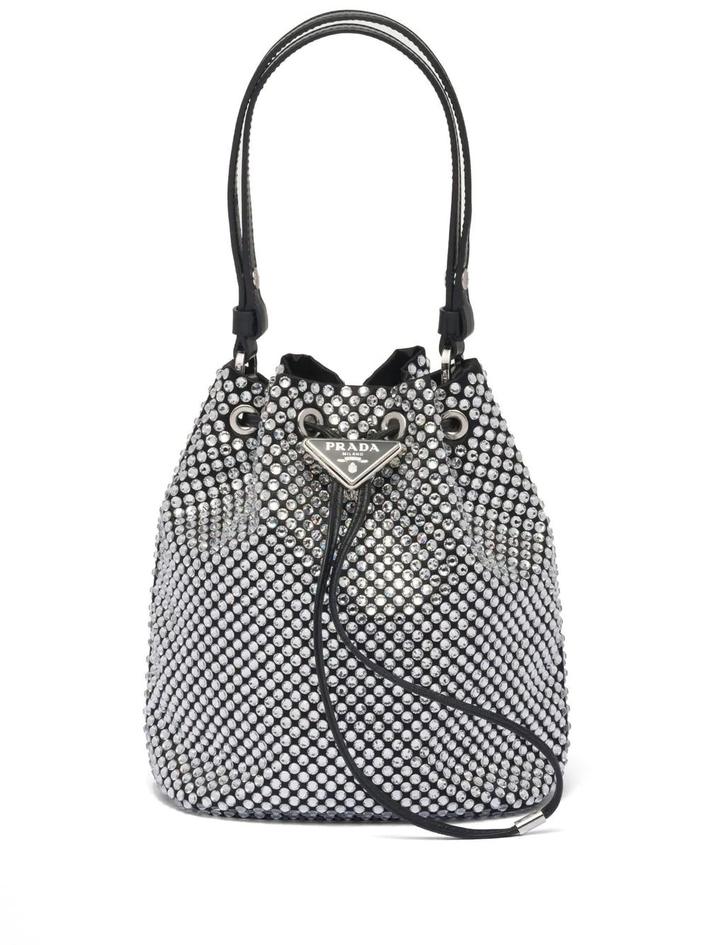 Prada crystal-embellished drawstring bucket bag - Black | Farfetch Global