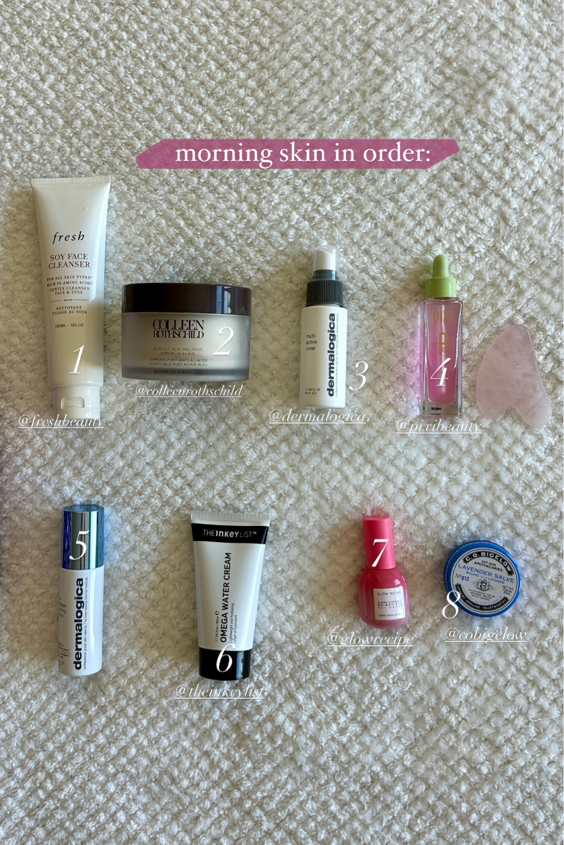morning skin ft. some favs from colleen rothschild, pixi, dermalogica, and more 🤍

my skin type is combination for reference! (oily t-zone and normal elsewhere)

[beauty flatlay, ulta haul, sephora products, affordable skincare routine, skin care ideas, gift ideas for her, holiday stocking stuffers, daily skin routine for combo skin types, ipsy box beauty product, eye cream, lip balm, c o bigelow salve, inkey list omega water cream, gentle toner, collagen serum, eye cream] 

#LTKBeauty #LTKSaleAlert #LTKFindsUnder50
