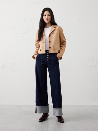 High-Rise Wide-Leg Pintuck Cuffed Jean | Banana Republic Factory