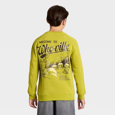 Boys' The Grinch Whoville Front and Back Graphic Fleece Sweatshirt - Green S | Target