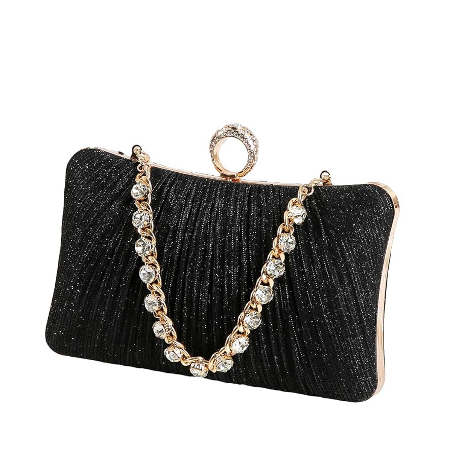 Dreubea Glittery Satin Clutch Bag with Pleated Design & Rhinestone-Embellished Handle – Elegant... | Amazon (US)