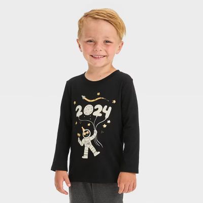 Toddler Boys' Long Sleeve New Year's Graphic T-Shirt - Cat & Jack™ Black | Target