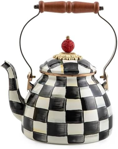MACKENZIE-CHILDS Enamel Tea Kettle, Stylish Tea Kettle for Stovetop, Black-and-White Courtly Chec... | Amazon (US)