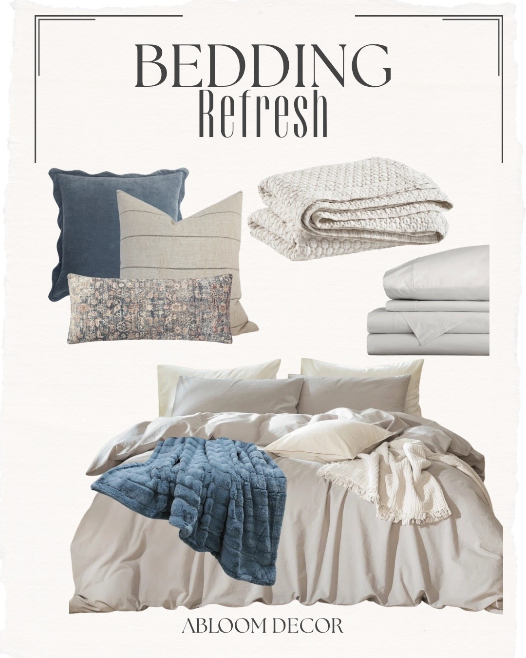 Blue and beige bedding refresh! I love the scalloped edge on the blue pillow.

#LTKHome