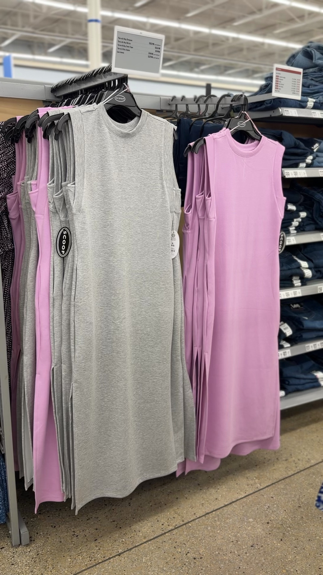 My Walmart got these viral column dresses by Scoop! The fabric is a smooth stretchy cooling fabric like the Air Essentials by Spanx. I grabbed the gray in my usual size small. #walmartfinds