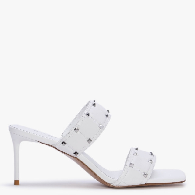 Equal White Leather Two Bar Studded Heel Mules | Daniel Footwear (UK)