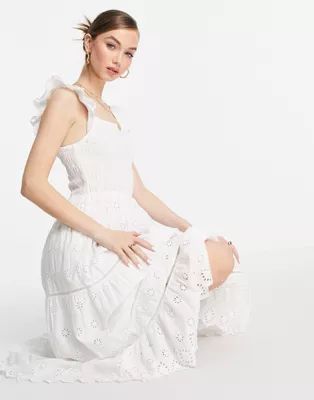 & Other Stories - Midi-jurk van organisch katoen met gesmokte broderie in wit | ASOS (Global)