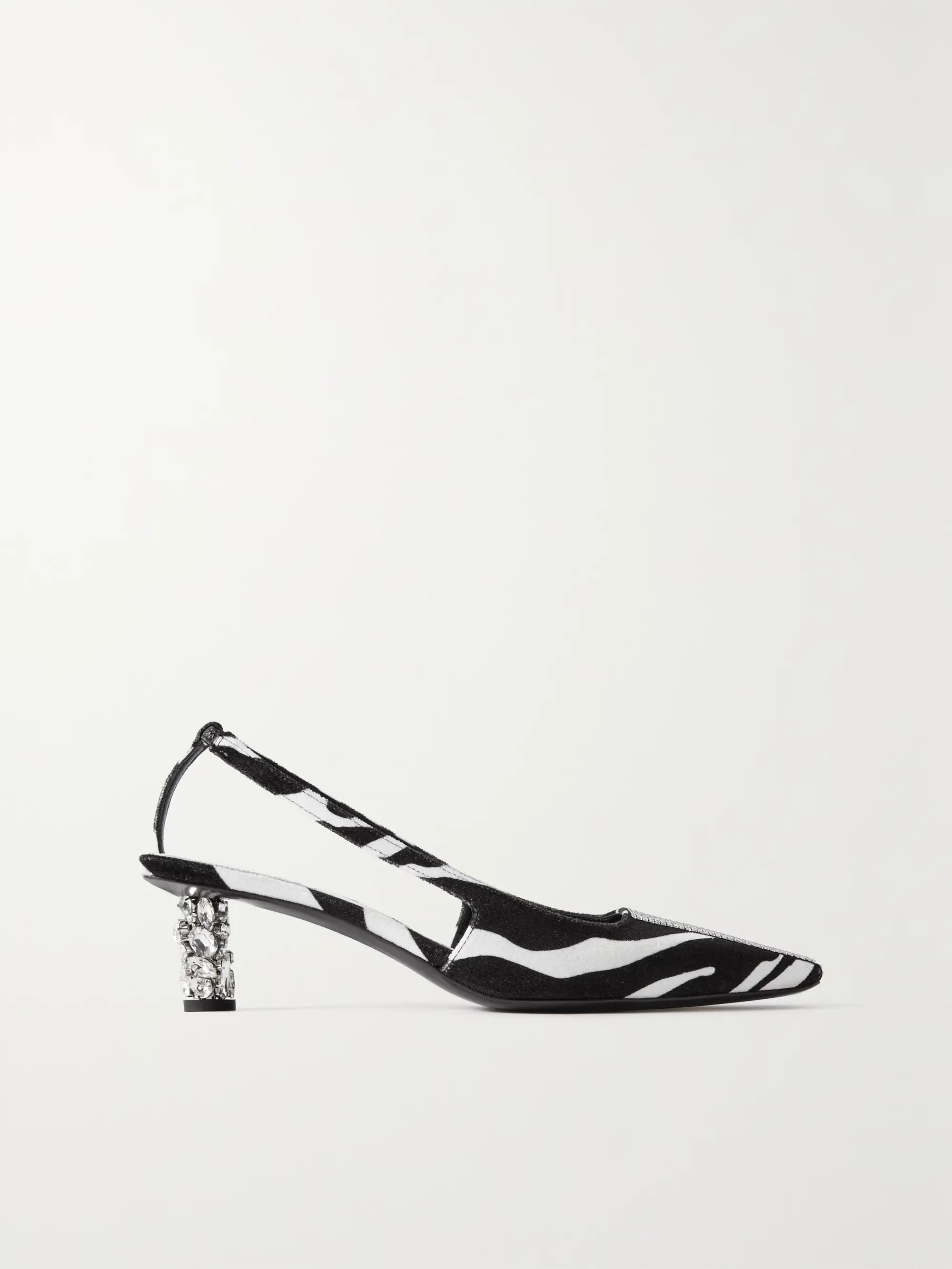 Crystal-embellished zebra-print velvet slingback pumps | NET-A-PORTER (US)