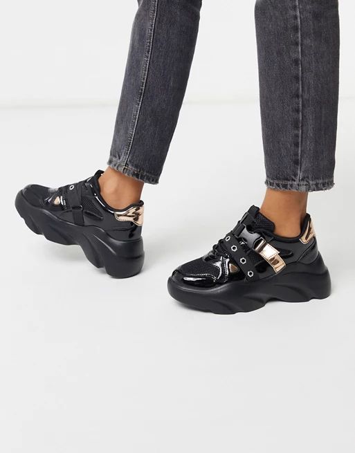 ASOS DESIGN Darcy chunky lace up sneakers in black | ASOS (Global)
