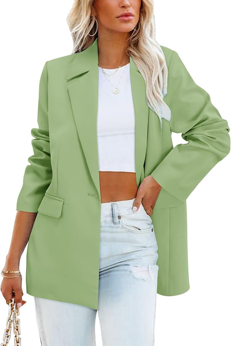 OUGES Women Casual Open Front Blazer Long Sleeve Lapel Button Work Office Blazer Jackets | Amazon (US)
