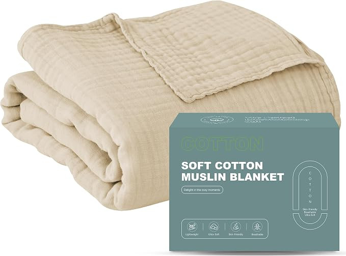 Cosy Family 4 Layer Muslin Bed Blanket - Breathable and Lightweight Gauze Boho Blanket for Spring... | Amazon (US)