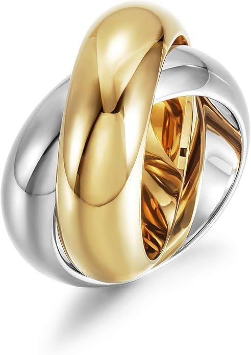 CIUNOFOR 14K Gold Plated Double Rings Simulated Cocktail Rings for Women Tow-color Statement Ring... | Amazon (US)