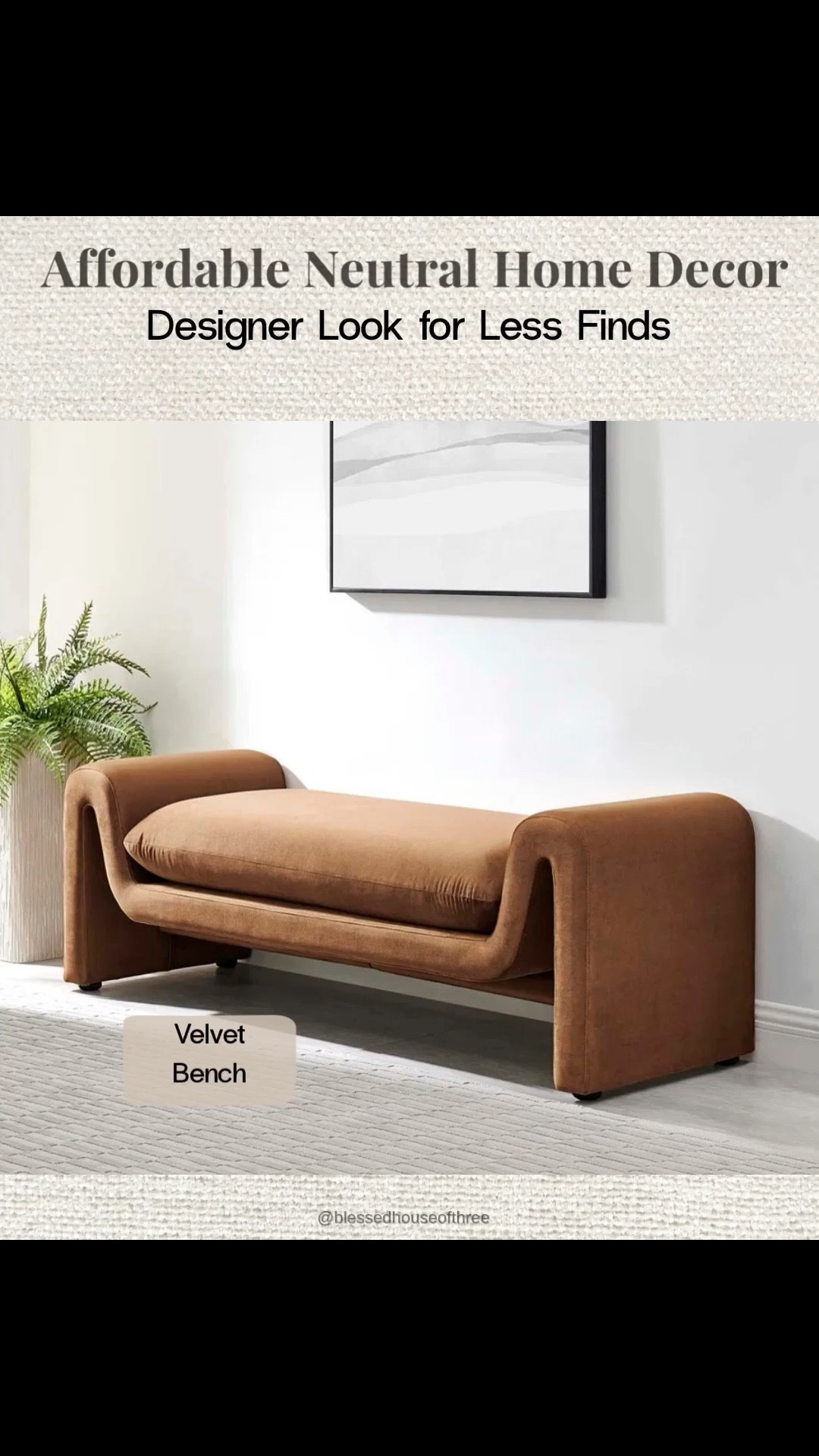 Creating a designer look at home doesn’t have to mean designer prices 🤍 I love mixing affordable neutral finds with elevated pieces to create a space that feels warm, layered, and high-end without overspending. This velvet bench is such a statement piece and pairs perfectly with brass lighting, soft textures, and neutral decor for that organic modern look. Wayfair has so many hidden gems right now for creating a cozy, designer-inspired home on a budget. Follow me on LTK for daily home decor finds, styling ideas, and affordable pieces that look high-end.

#LTKHome #LTKSaleAlert