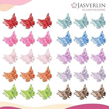 JASVERLIN Glitter Mini Butterfly Hair Claw Clips, Sparkly Colorful Hair Accessories for Girls and... | Amazon (US)