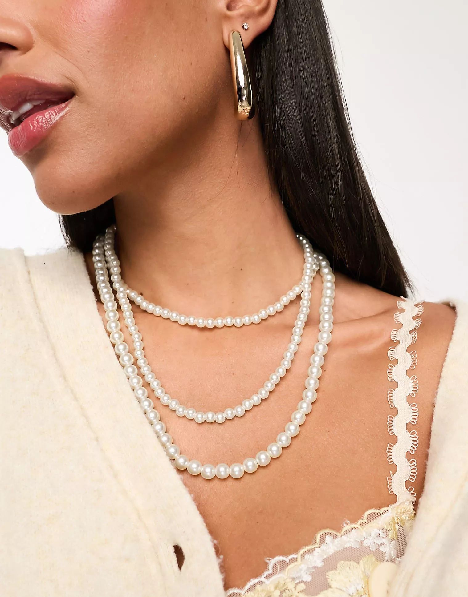 ASOS DESIGN multirow necklace with triple faux pearl design | ASOS (Global)