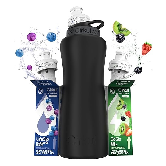 Cirkul 32oz. Matte Black Stainless Steel Water Bottle Starter Kit with Black Lid and 2 Flavor Car... | Amazon (US)