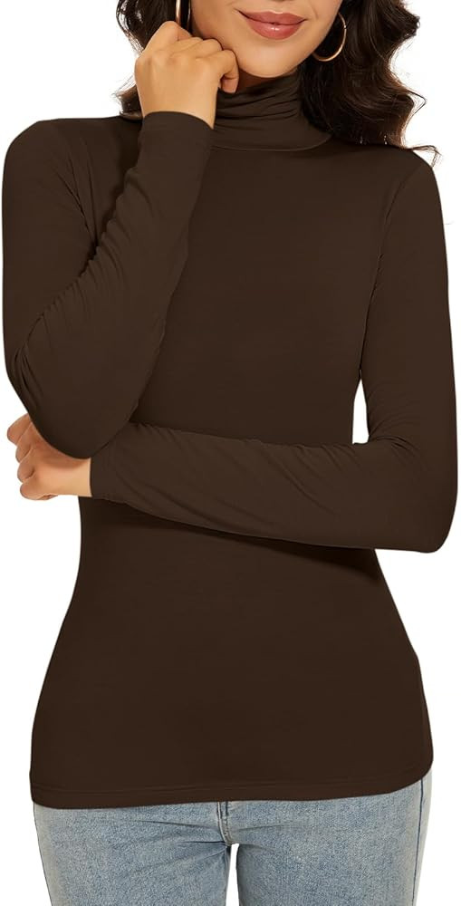 Women's Turtleneck Long Sleeve Thermal Tops Slim Fitted Lightweight Thin Basics Layer Tshirt (XS-... | Amazon (US)