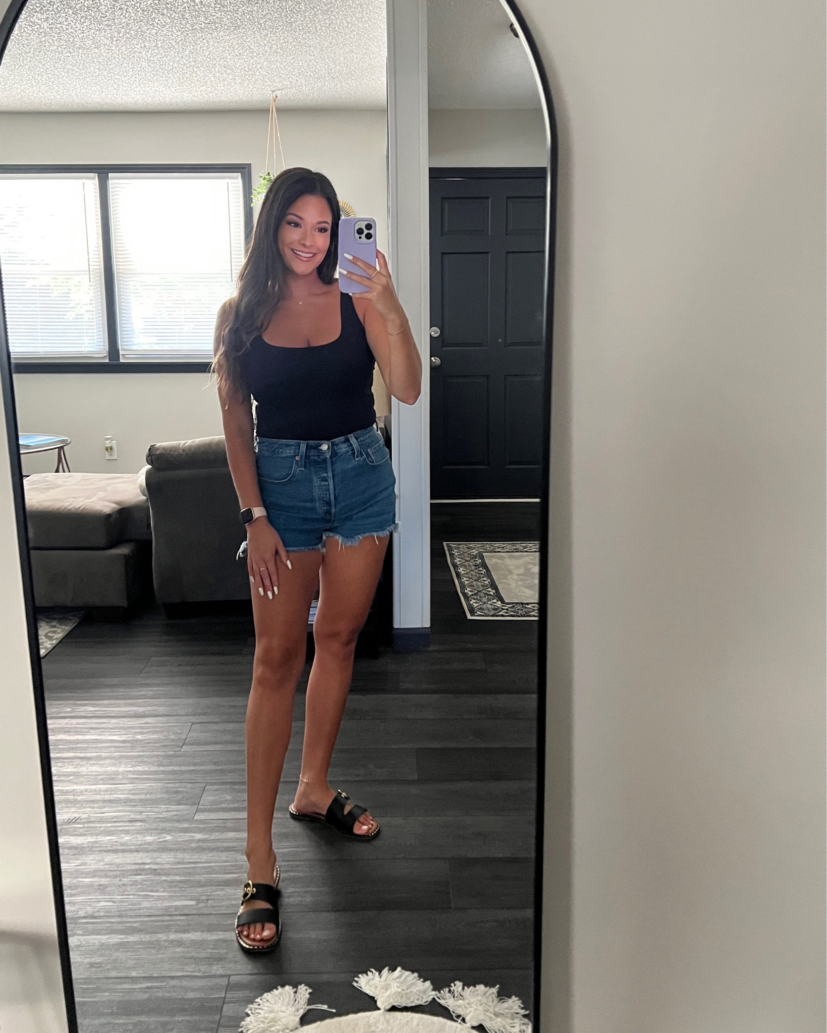 Casual summer outfit 🖤 | bodysuit | black bodysuit | jean shorts | jean shorts outfit | outfit inspo | outfit ideas | summer outfit | casual outfit | press on nails | 

#LTKsalealert #LTKU #LTKunder50