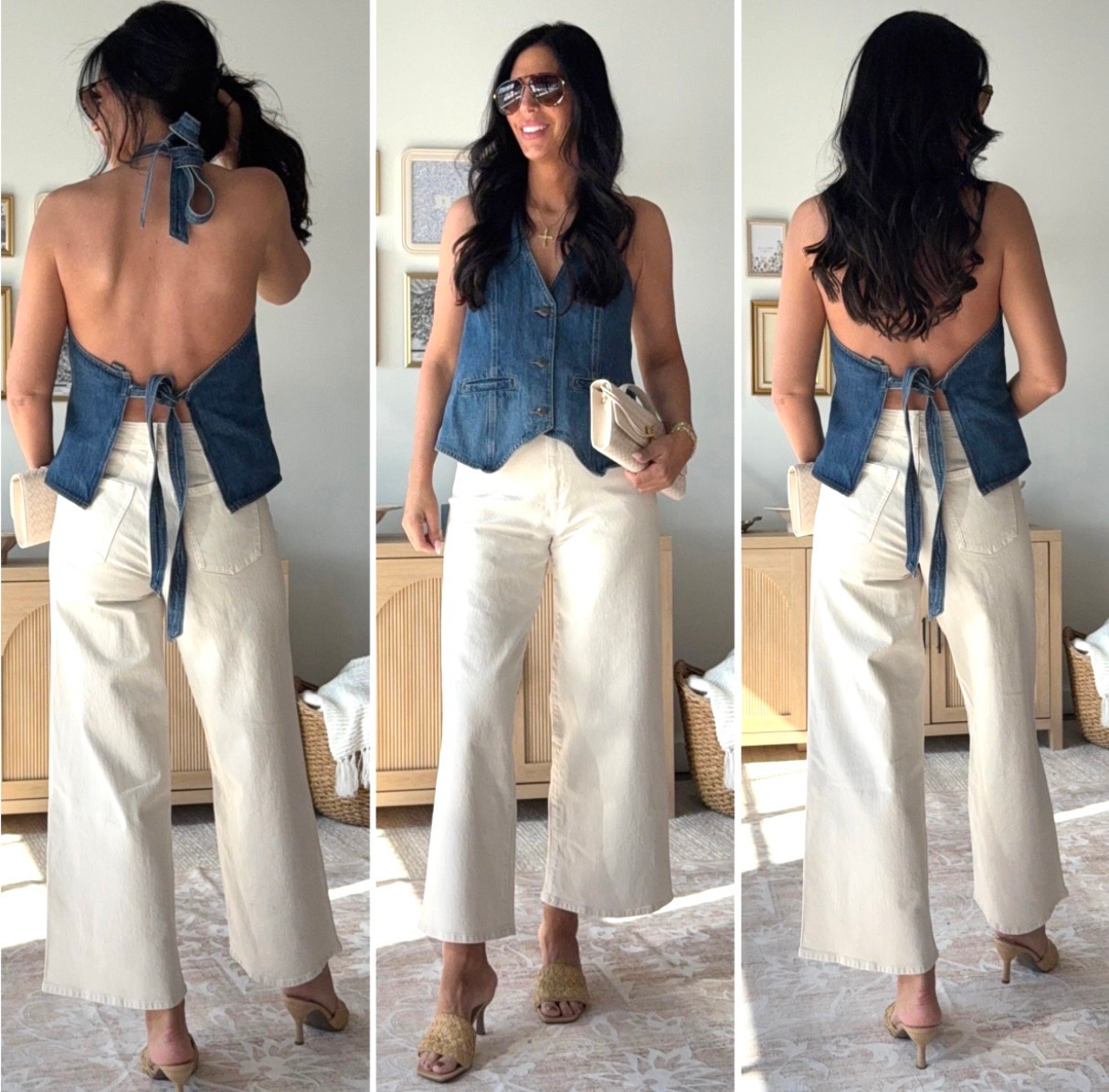 Target denim halter top- small 
Size up in wide leg ankle pants- size 4 
