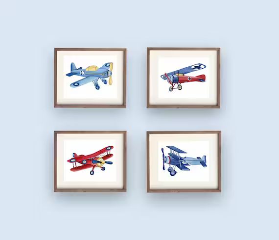 Airplane Wall Art Décor for Boy Nursery Bedroom Vintage | Etsy | Etsy (US)
