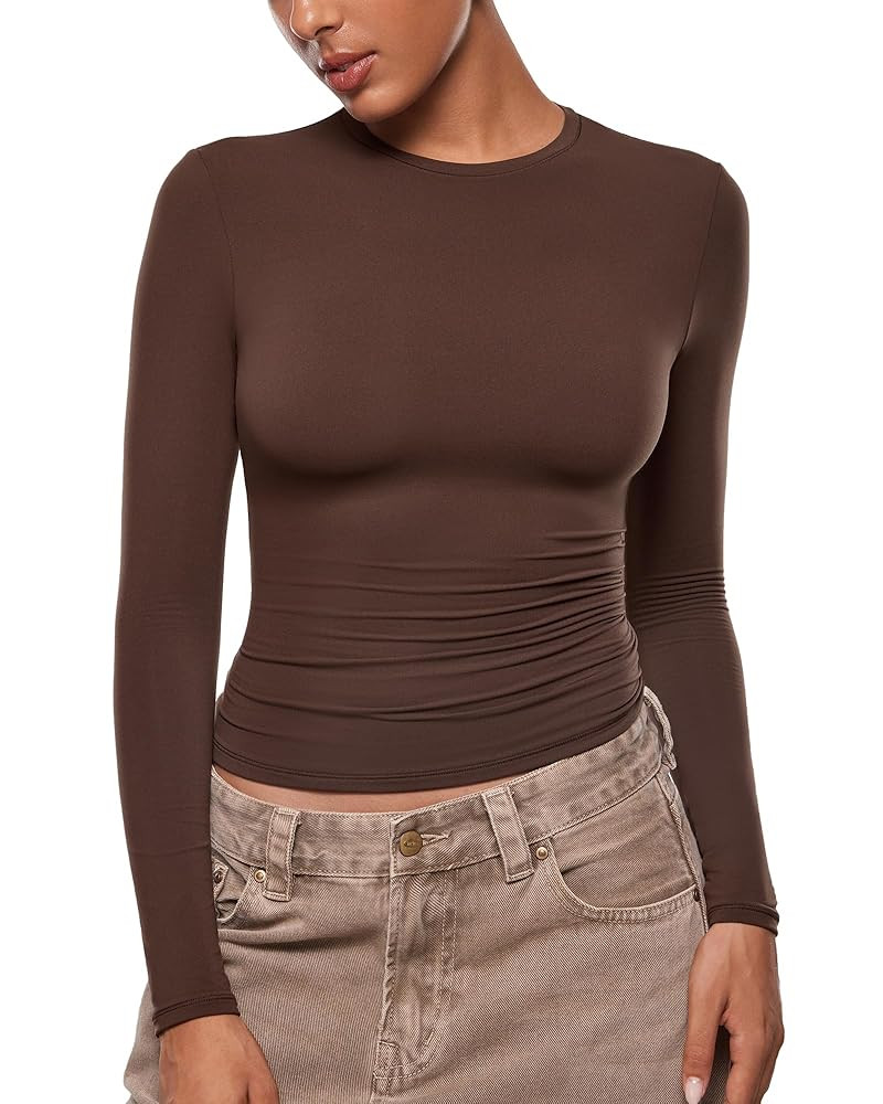 INLYRIC Women's Inbarely Ultra Long Sleeve Shirts Crew Neck Double Lined Slim Fitted Going Out To... | Amazon (US)