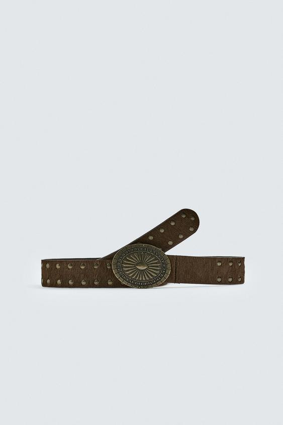 HAIR-ON LEATHER STUDDED BELT | Zara US