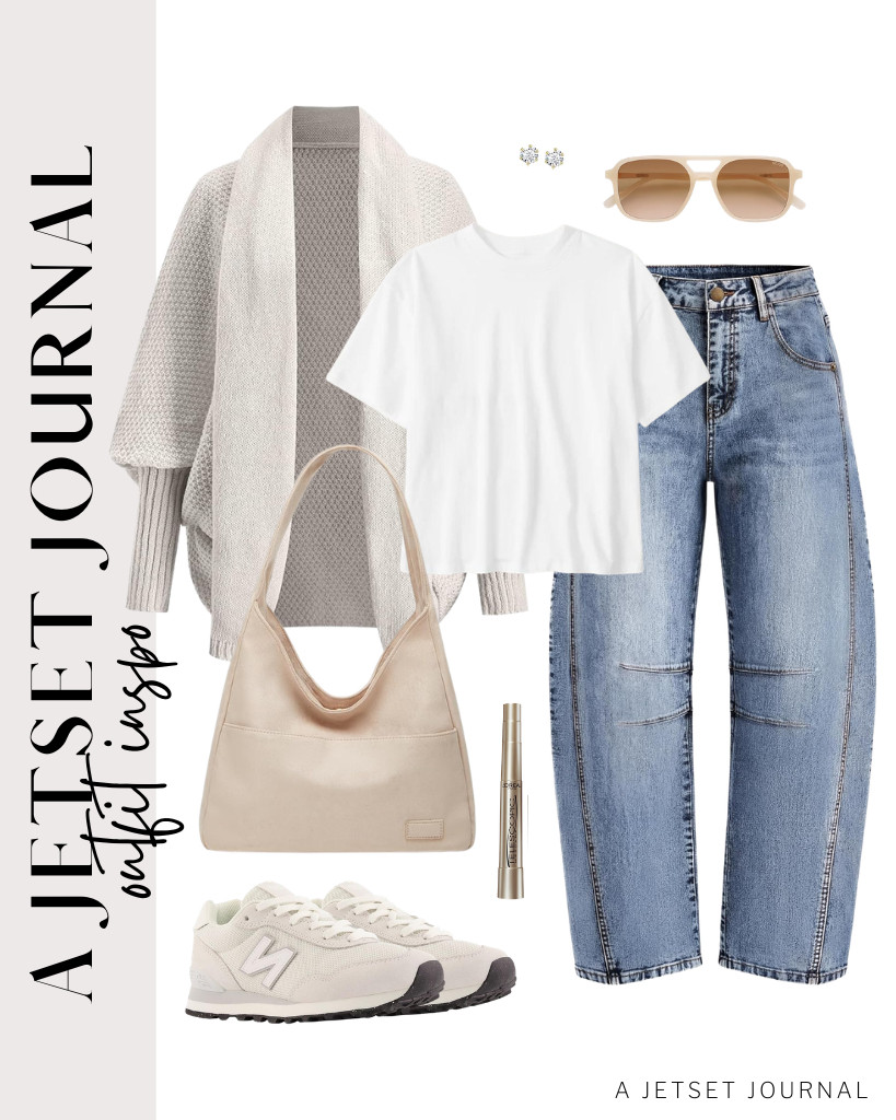 Grab a plain, cropped tee and light-wash denim pants for the first outfit. Layer it with a Dolman chunky knit cardigan. Finish the look with SOJOS sunnies and a large, soft-shoulder bag. 

 #LTKSeasonal #LTKSaleAlert #LTKTravel