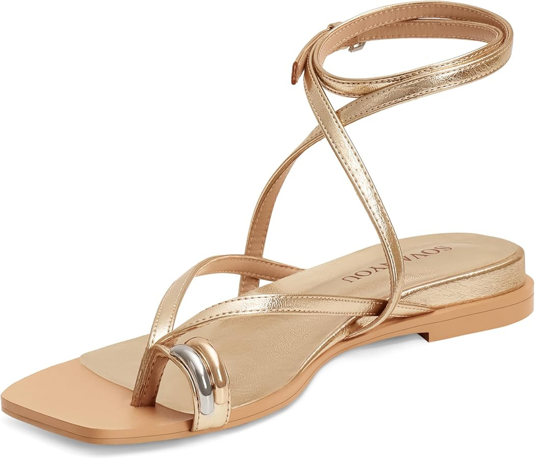 SOVANYOU Women's Strappy Sandals Dressy Flat Summer Sandals with Cross Ankle Strap Open Toe Cute ... | Amazon (US)