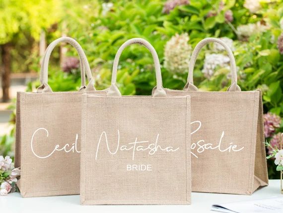 Burlap Tote Bags Personalized Bridesmaid Gift Bag Custom Name - Etsy | Etsy (US)