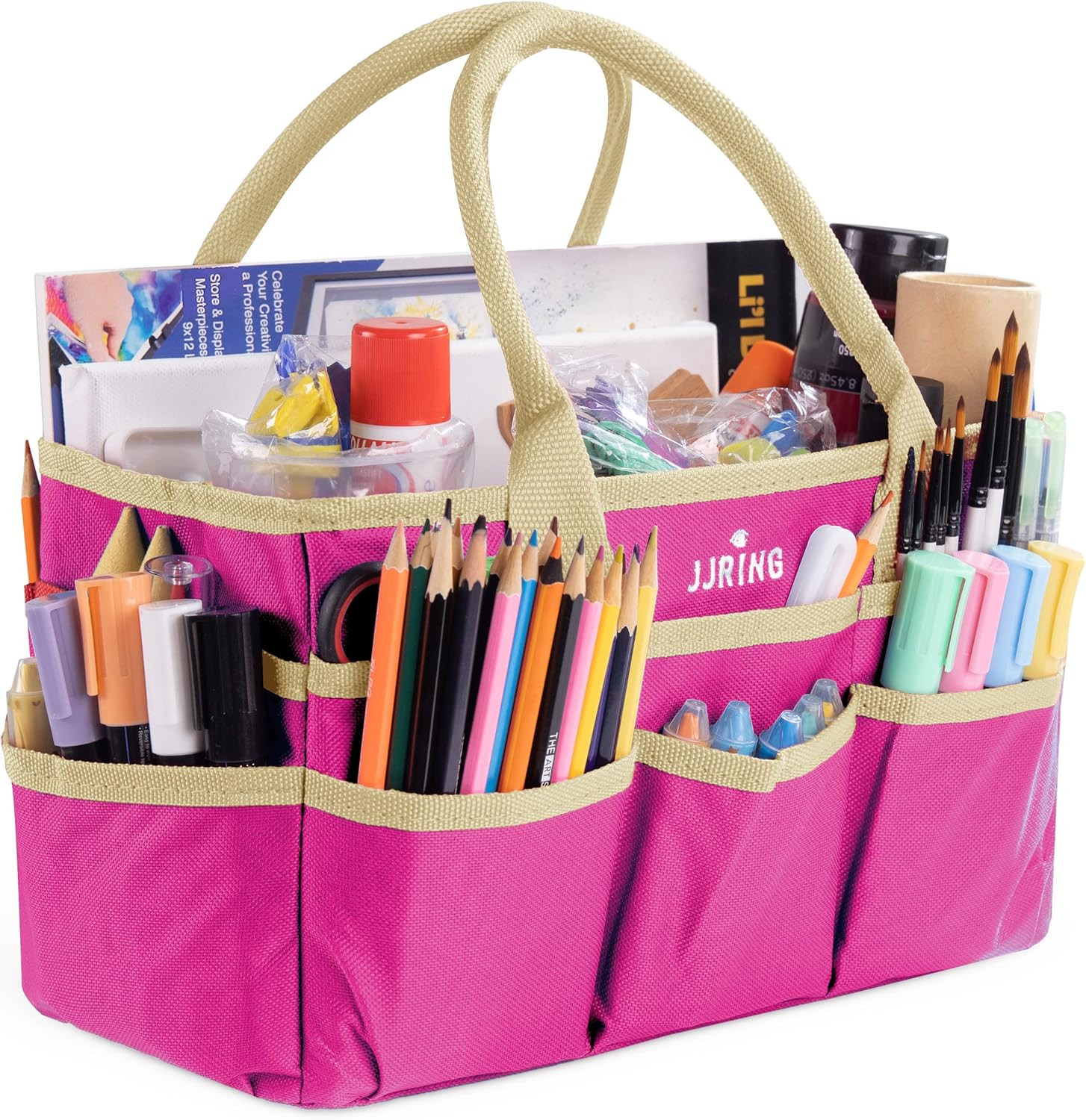 JJRING Craft and Art Tote - 600D Rose Red Nylon Fabric Art Sewing Organizer Bag with Pockets - fo... | Amazon (US)