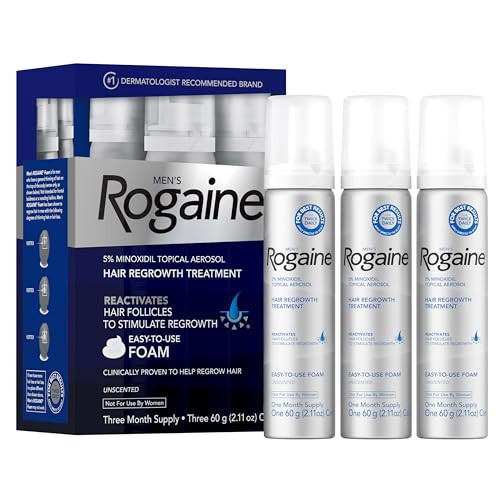 Men’s Rogaine 5% Minoxidil for Men Foam, Clinically Proven Regrowth for Thinning Hair, Topical Hair Loss Treatment, Unscented Topical Aerosol, Results in 8–16 Weeks, 3-Month Supply, 3 x 2.11 oz | Amazon (US)