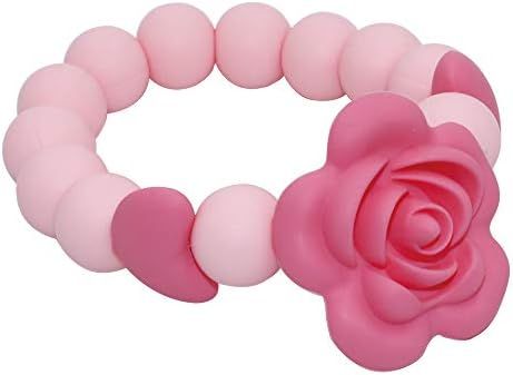 Sensory Chew Bracelet for Baby, Teething Beads Bracelet for Girls, Silicone Teether Ring Pink Ros... | Amazon (US)