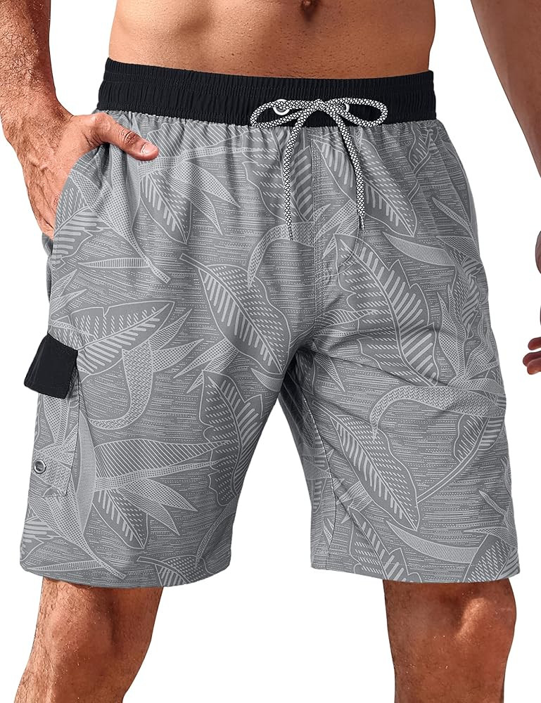 BOJIN Mens Swim Trunks 9" Quick Dry Stretch Swim Shorts Mesh Lining Bathing Suits Swimwear Beach ... | Amazon (US)