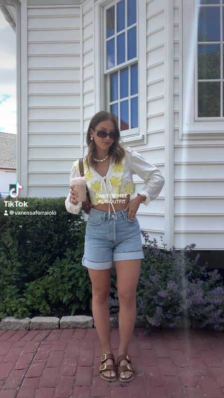 6/10/24 Casual summer outfit 🫶🏼 Agolde shorts, Jean shorts, summer fashion, summer outfit inspo, free people style, free people outfits, Birkenstock sandals, Birkenstock big buckle sandals, casual summer outfits, casual outfit inspo