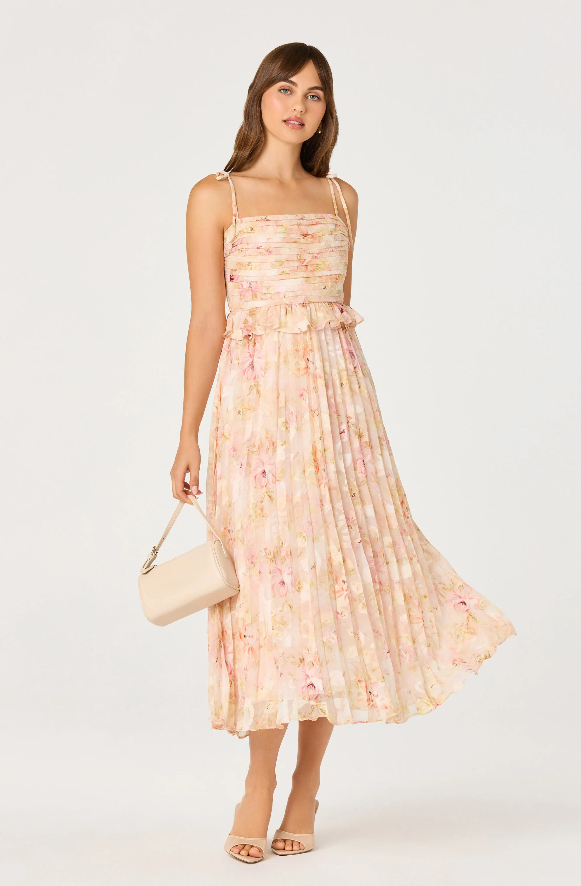 Emerys Pleated Floral Midi Dress - Pink floral / XS | ASTR The Label (US)