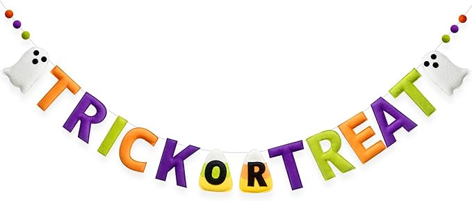 Halloween Decorations Pre-Strung Felt Trick or Treat Sign Ghost Candy Corn Banner Wool Felt Ball ... | Amazon (US)