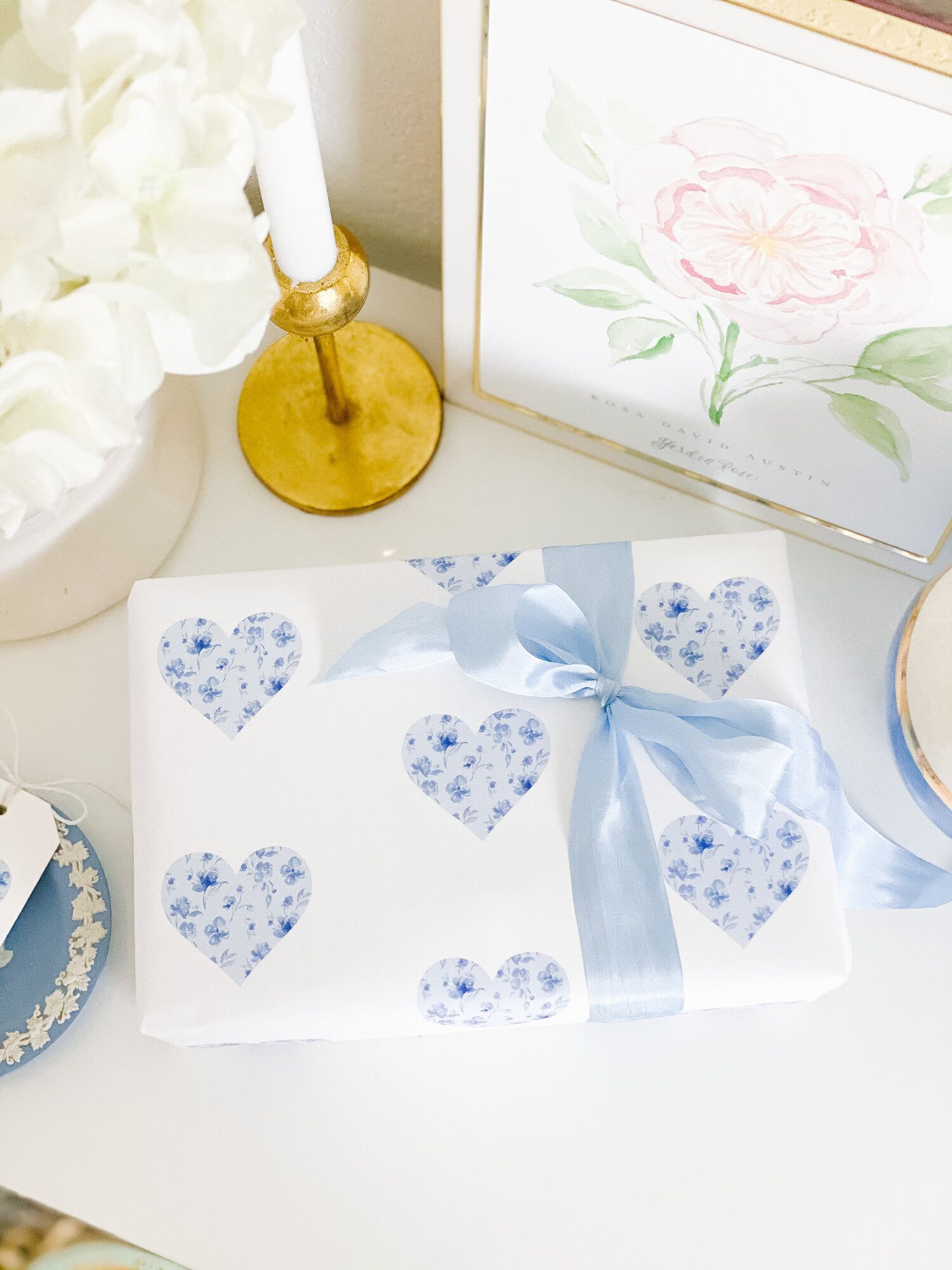 Blue Floral Heart Watercolor Wrapping Paper Sheets — Simply Jessica Marie | Simply Jessica Marie