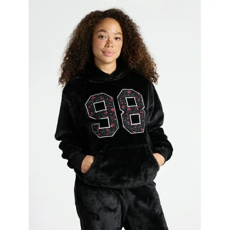 No Boundaries Faux Fur Graphic Hoodie, Women's | Walmart (US)